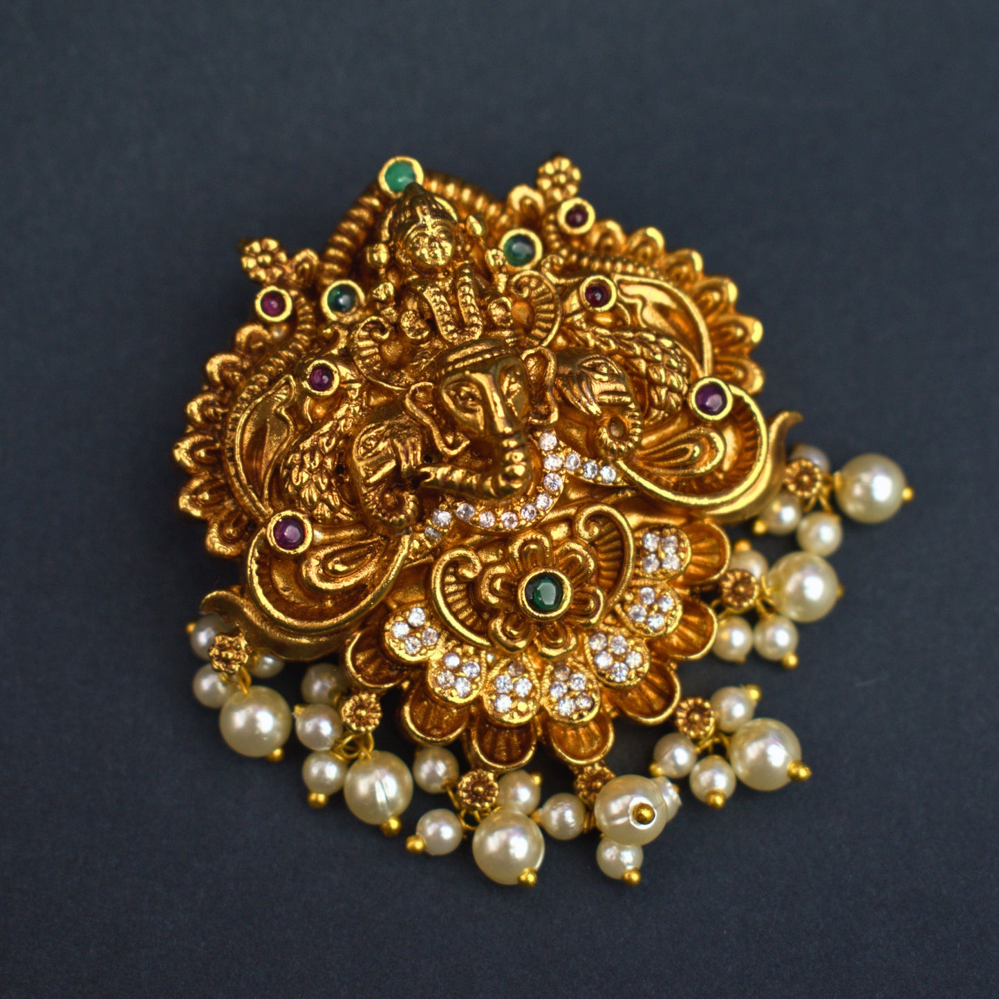 Udbhava Traditional Ganesha Nakshi Pendant with Pearl Drops – Temple Jewellery Design