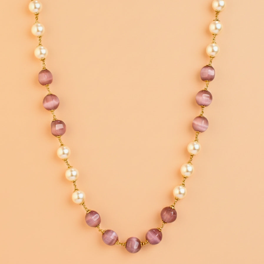 Udbhava Handcrafted Kattu Theega Necklace with Monalisa Beads & Imitation Pearls