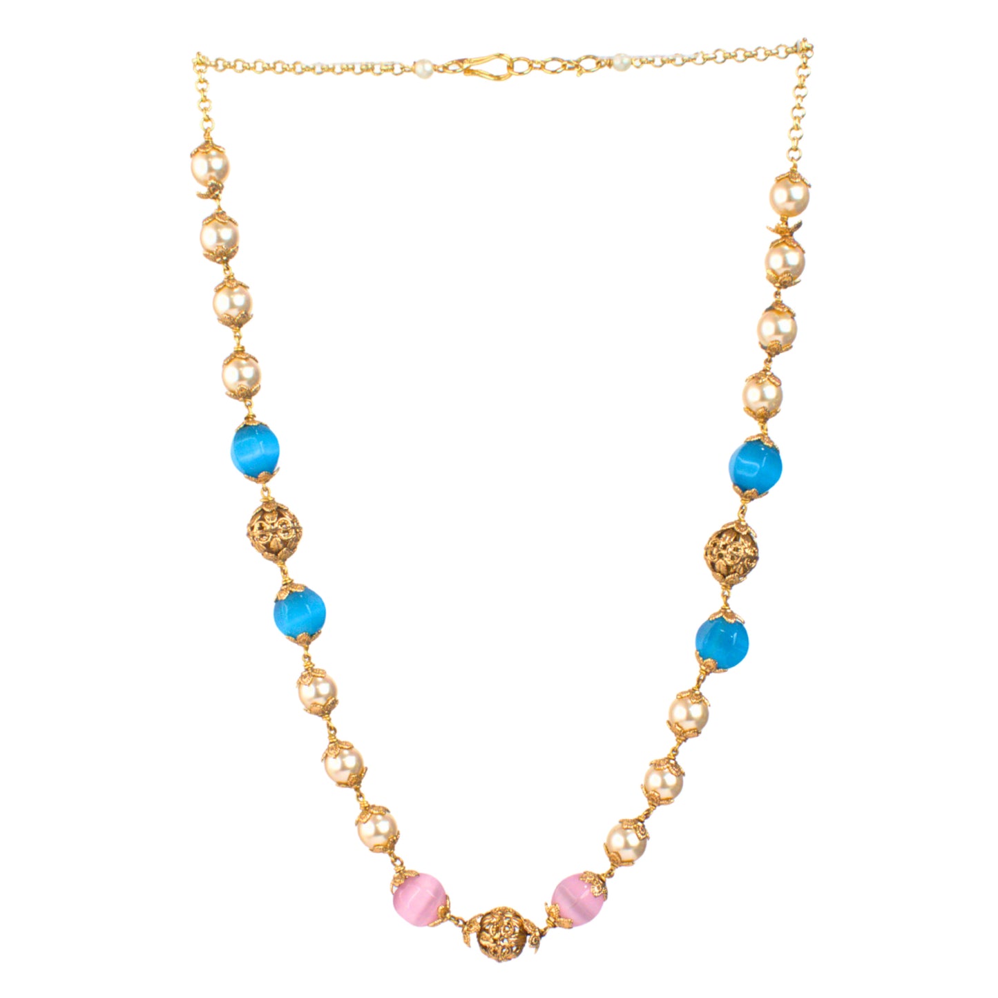 Udbhava Handcrafted Kattu Theega Necklace with Multicolor Monalisa Beads & Imitation Pearls