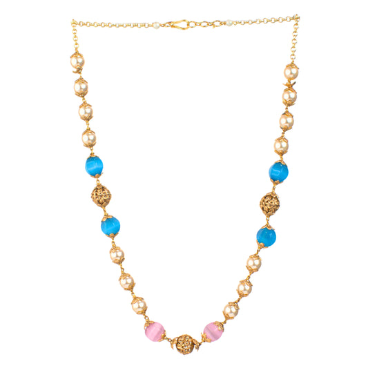 Udbhava Handcrafted Kattu Theega Necklace with Multicolor Monalisa Beads & Imitation Pearls
