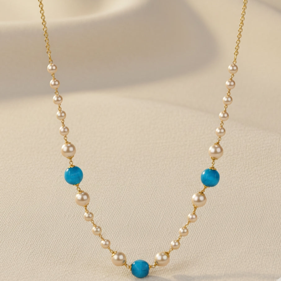 Udbhava Handcrafted Kattu Theega Necklace with Monalisa Beads & Imitation Pearls