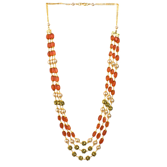 Udbhava Handcrafted 3 Line Kattu Theega Necklace with Onyx Beads, Nakshi Balls & Imitation Pearls