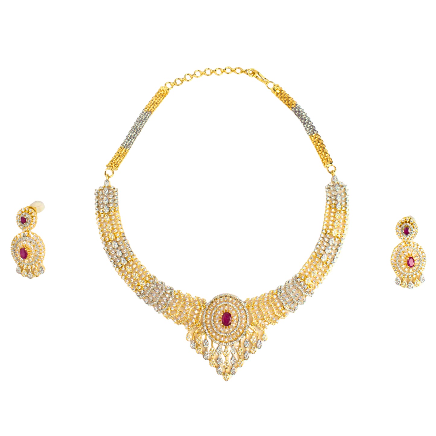 Udbhava Gold Plated CZ Stone Necklace Set with Ruby Accent