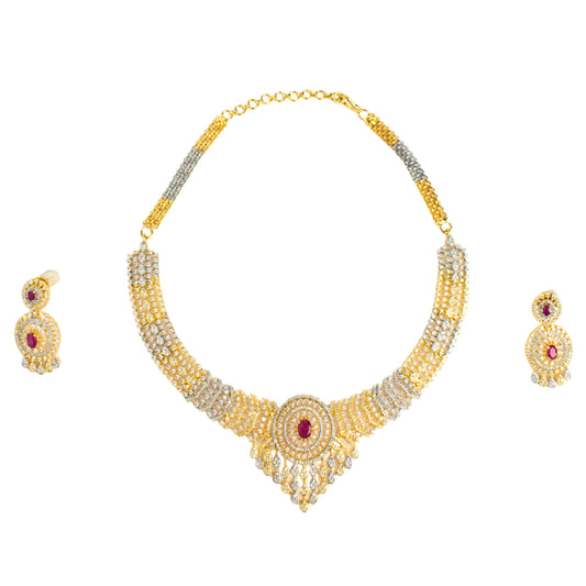Udbhava Gold Plated CZ Stone Necklace Set with Ruby Accent