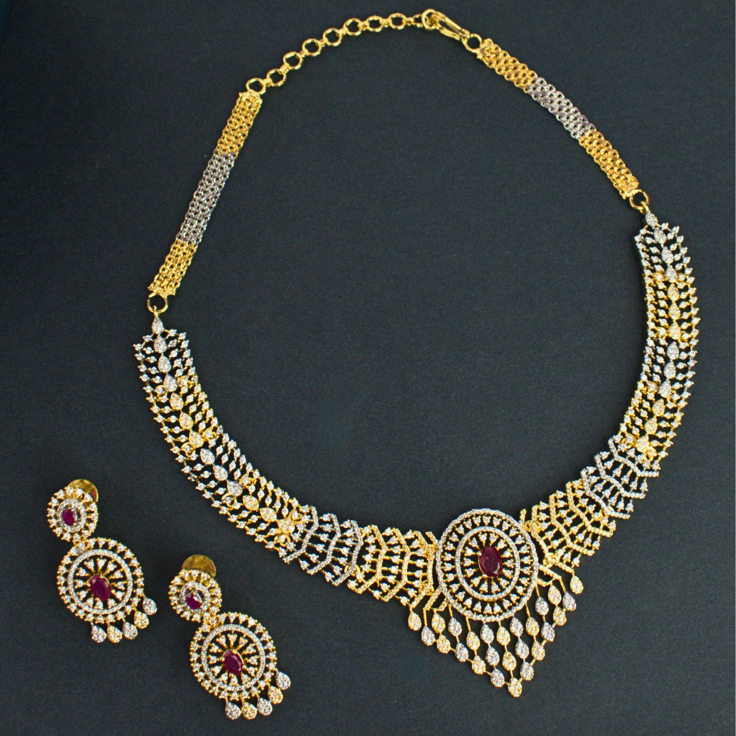 Udbhava Gold Plated CZ Stone Necklace Set with Ruby Accent