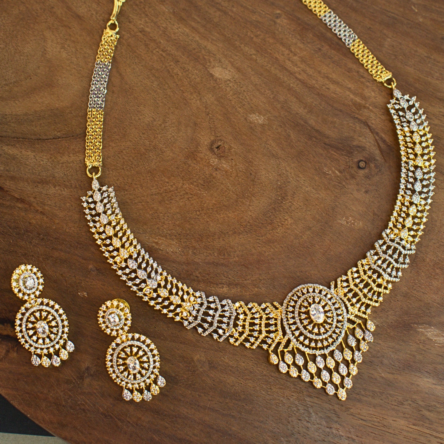 Udbhava Premium Dual Tone CZ Necklace Set with Earrings