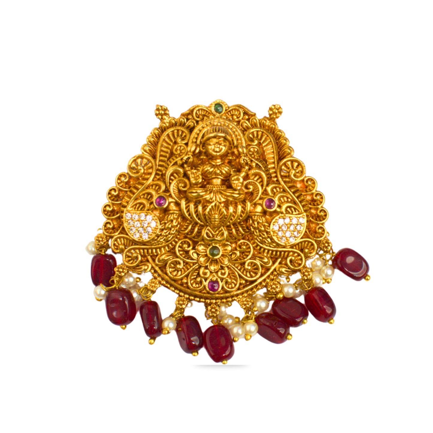 Udbhava Temple Nakshi Lakshmi Pendant with Red Beads