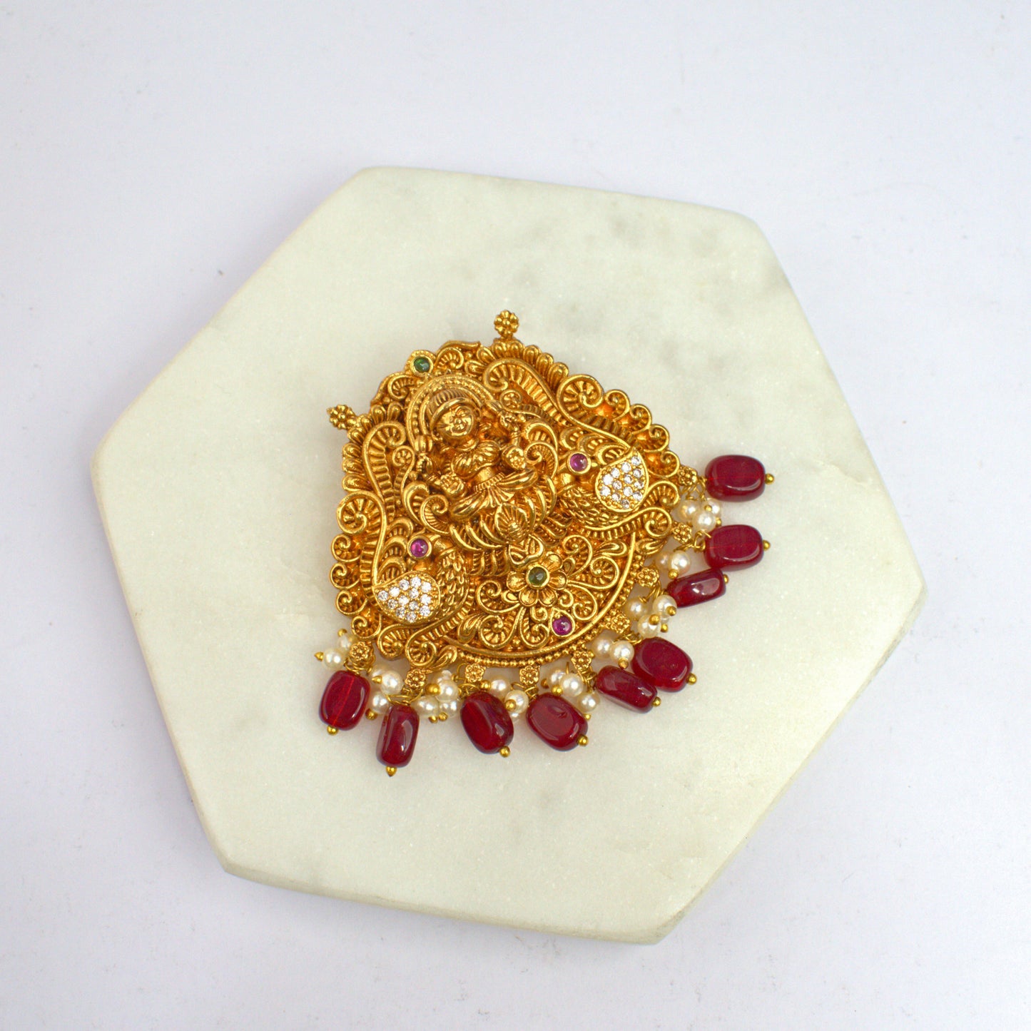 Udbhava Temple Nakshi Lakshmi Pendant with Red Beads