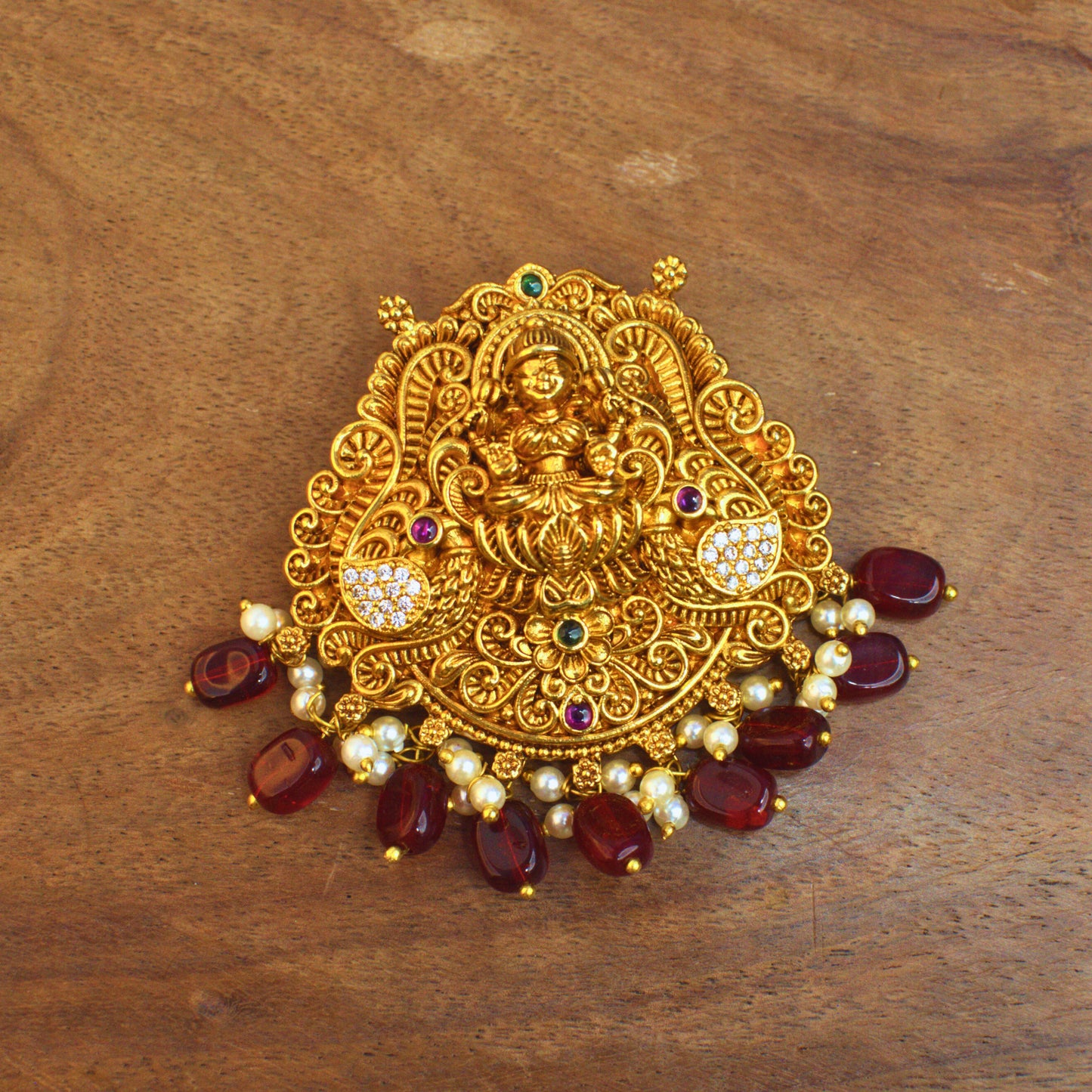 Udbhava Temple Nakshi Lakshmi Pendant with Red Beads