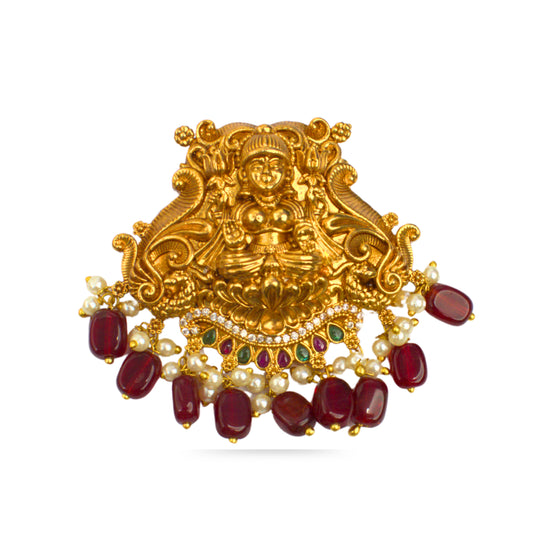 Udbhava Traditional Lakshmi Nakshi Pendant with Red Bead Drops – Temple Jewellery Design