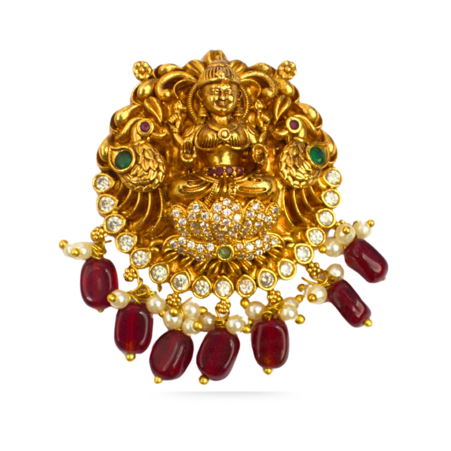 Udbhava Traditional Lakshmi Nakshi Pendant with Red Bead Drops – Temple Jewellery Design