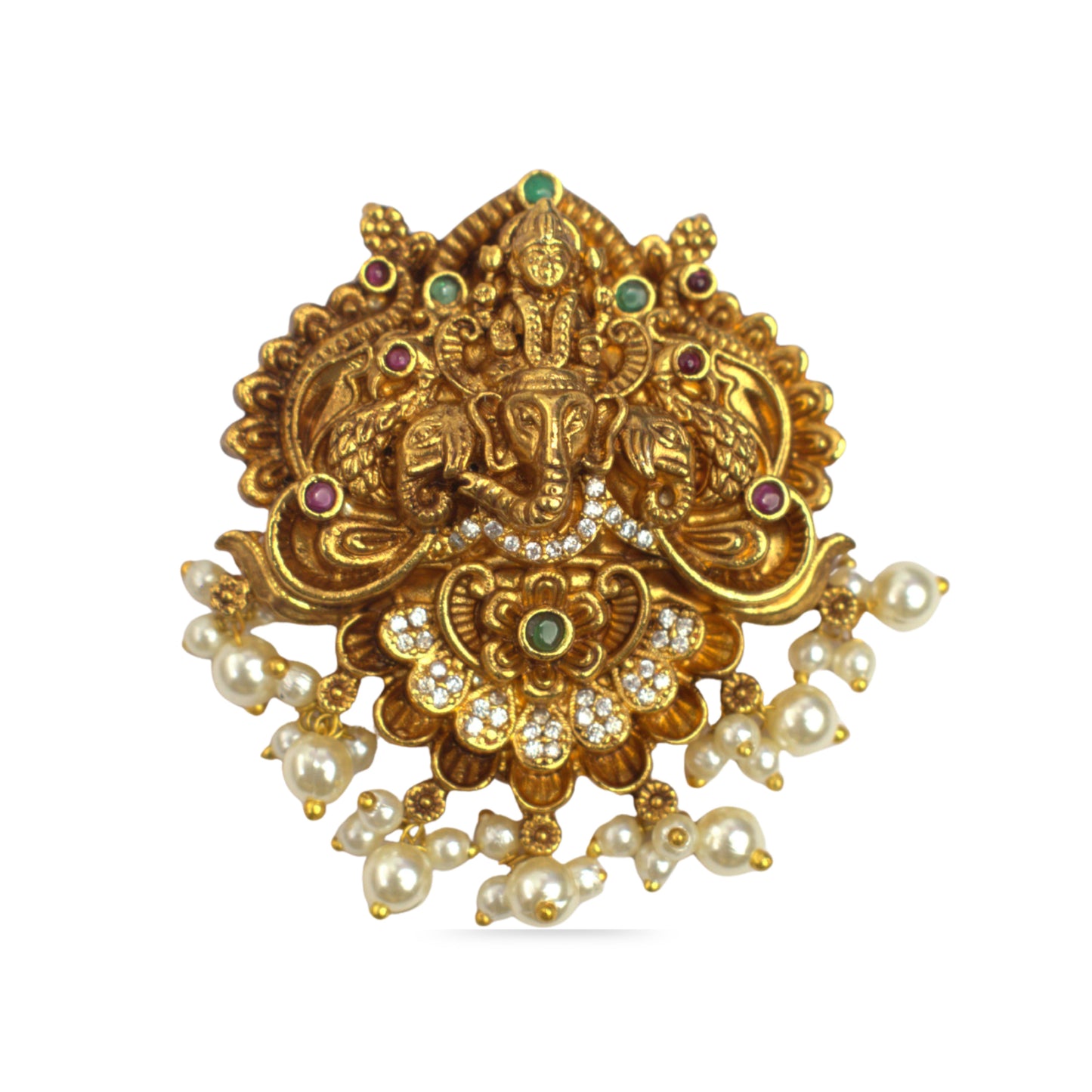Udbhava Traditional Ganesha Nakshi Pendant with Pearl Drops – Temple Jewellery Design