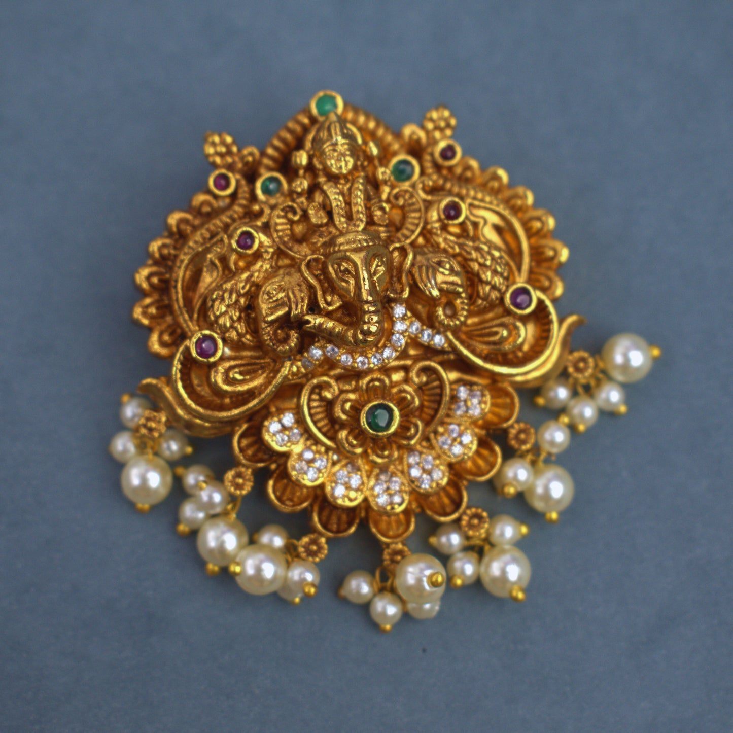 Udbhava Traditional Ganesha Nakshi Pendant with Pearl Drops – Temple Jewellery Design