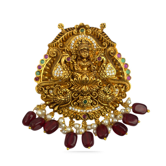 Udbhava Traditional Lakshmi Nakshi Pendant with Red Bead Drops – Temple Jewellery Design