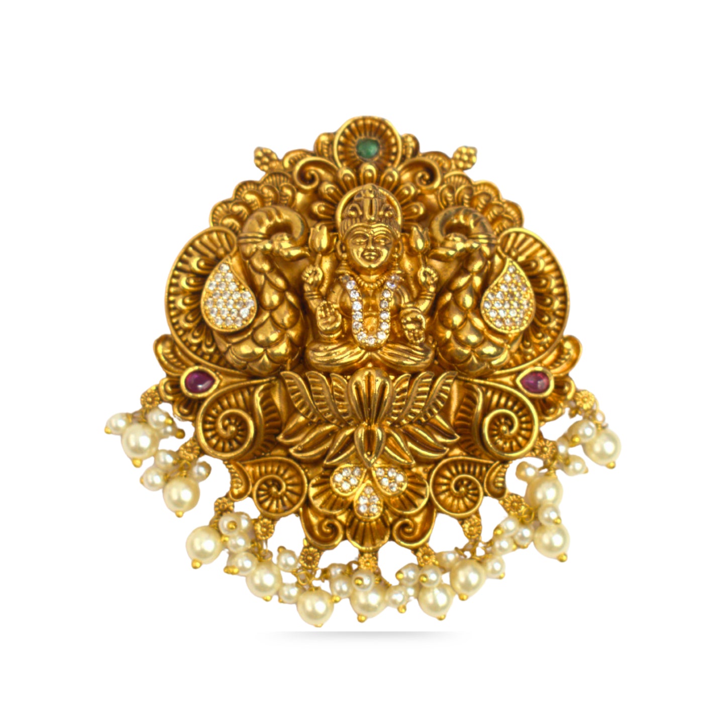 Udbhava Traditional Nakshi Lakshmi Pendant with Pearl Drops – Temple Jewellery Design