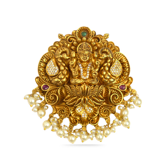 Udbhava Traditional Nakshi Lakshmi Pendant with Pearl Drops – Temple Jewellery Design