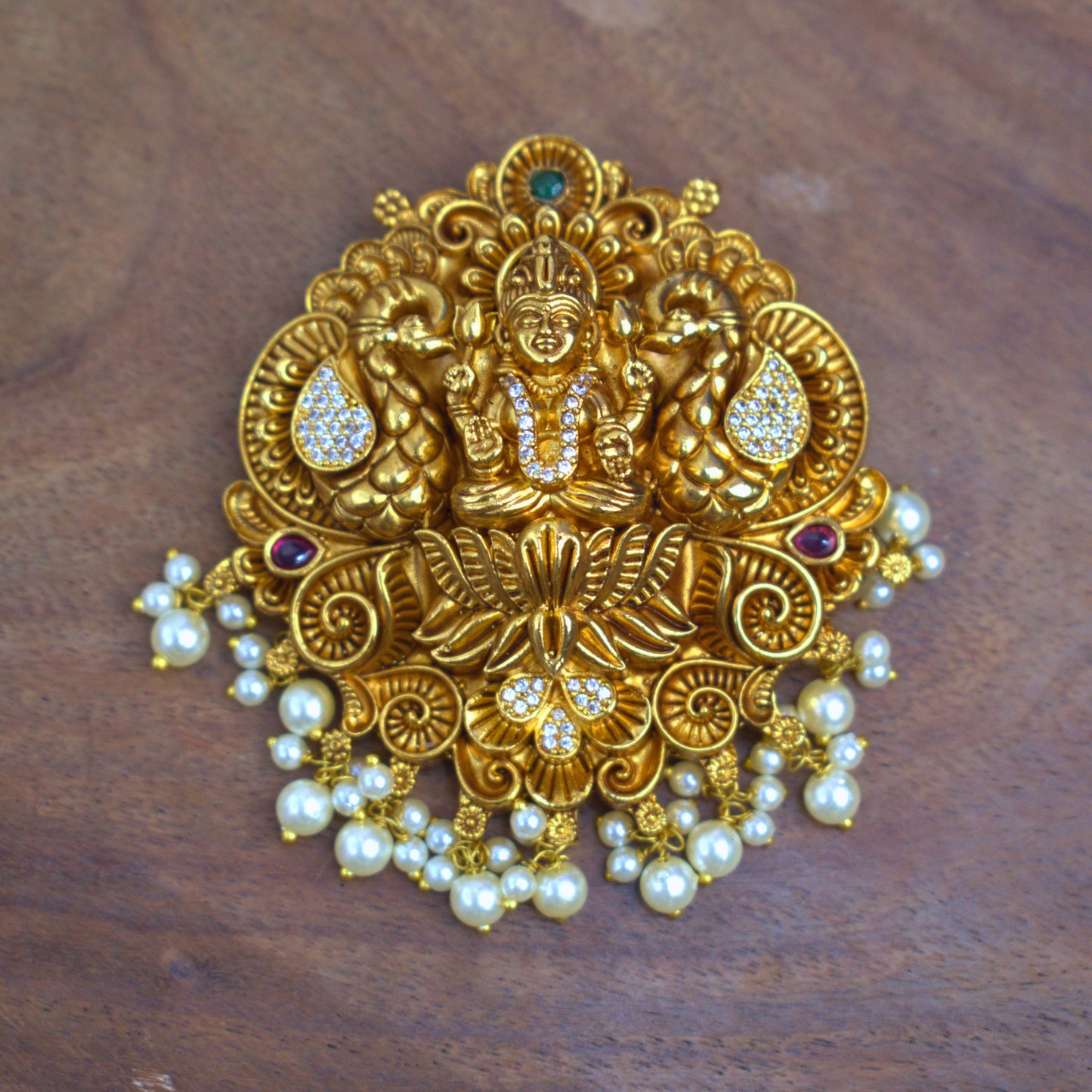 Udbhava Traditional Nakshi Lakshmi Pendant with Pearl Drops – Temple Jewellery Design