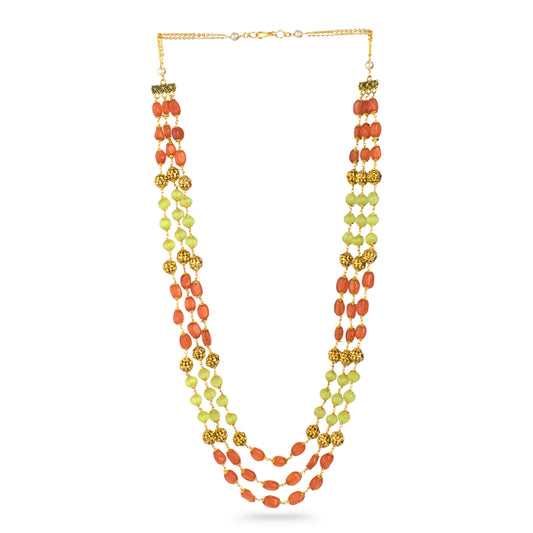 Three Layer Kattu Theega Necklace with Onyx & Monalisa Pumpkin Beads