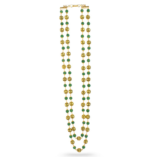 Handcrafted Double-Line Green Kattu Theega Necklace