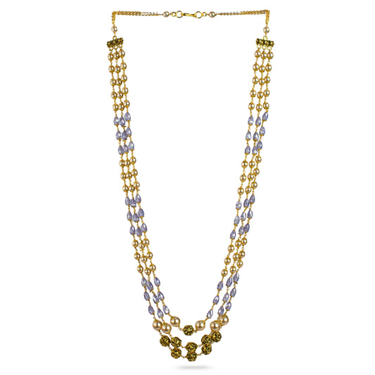 Handcrafted Three Line CZ Drop Beads Kattu Theega Necklace