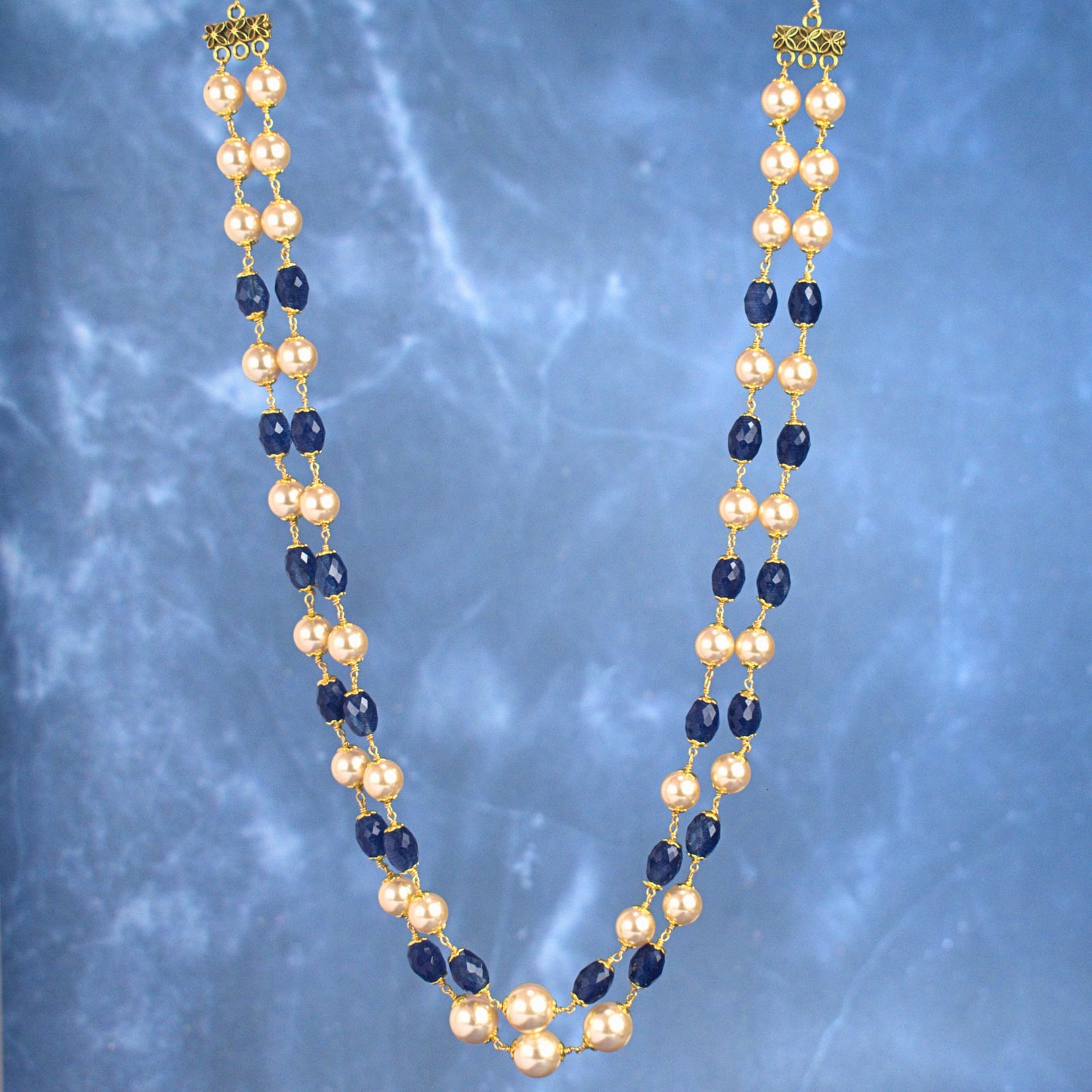 Two Layer Kattu Theega Handcrafted CZ Beaded Necklace