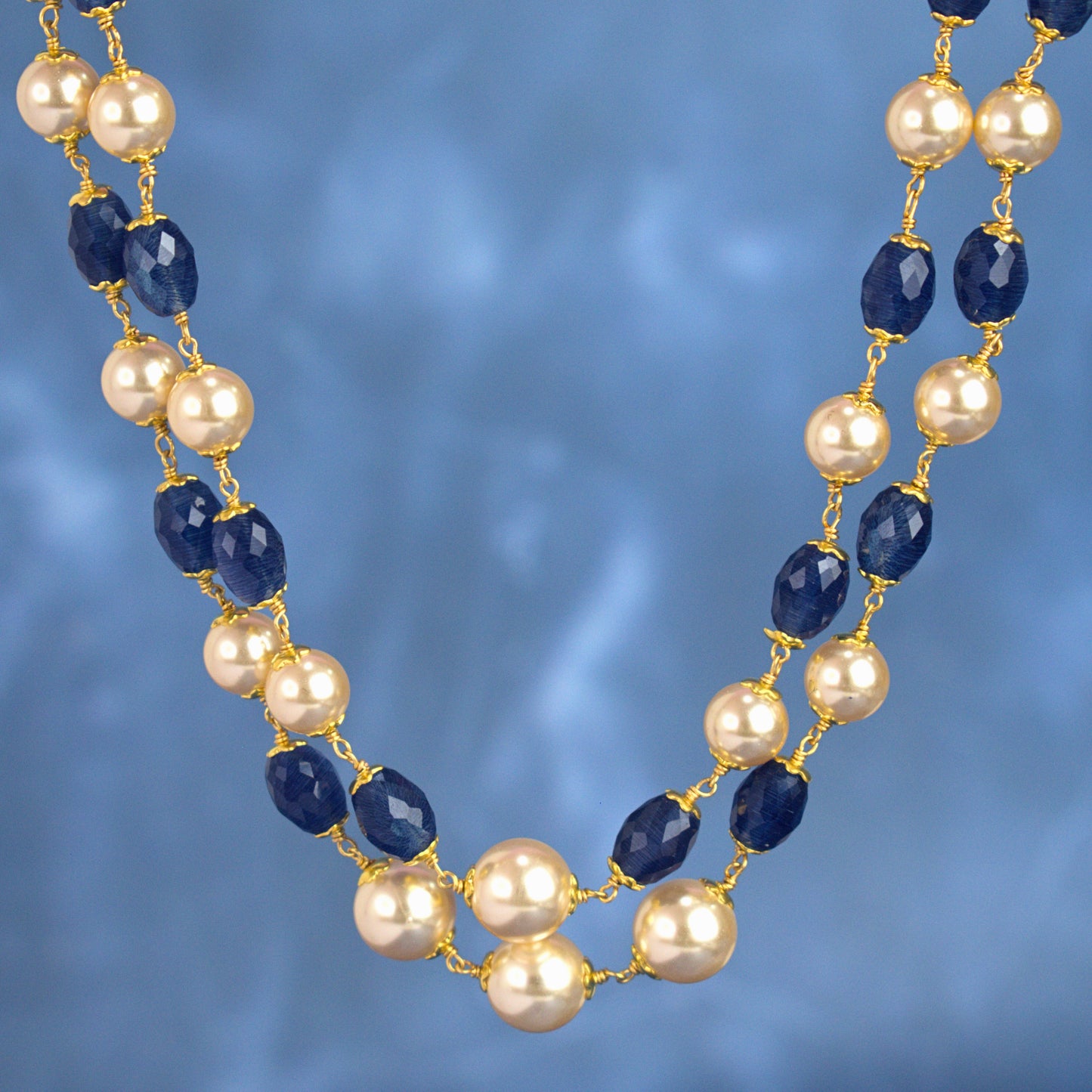 Two Layer Kattu Theega Handcrafted CZ Beaded Necklace