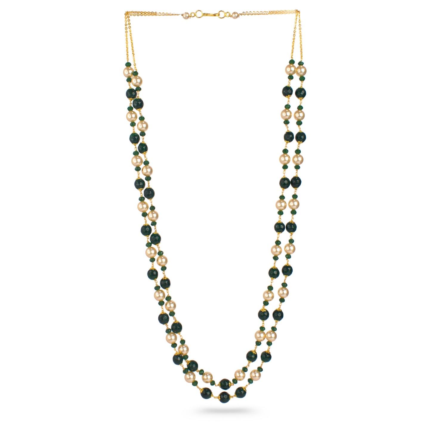Two Layer Kattu Theega Handcrafted Onyx Beaded Necklace – Green onyx & Pearls