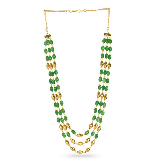 Three Layer Kattu Theega Handcrafted CZ Beads Necklace with Gold Balls