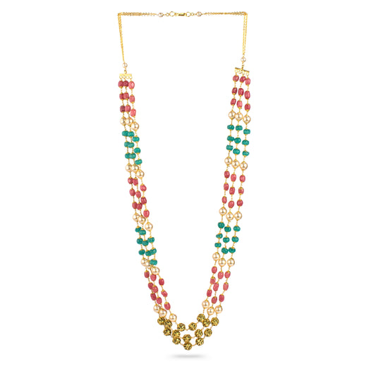 Three Layer Multicolour Beaded Kattu Theega Necklace